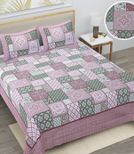 Premium 100% cotton king size pink flower printed double bedsheets with 2 pillow covers (90x108 inch)
