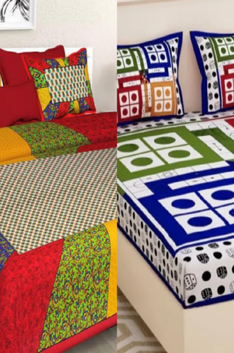 Set of two 100% cotton double bedsheets with 4 pillow covers (90x100 inch)