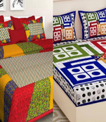 Set of two 100% cotton double bedsheets with 4 pillow covers (90x100 inch)