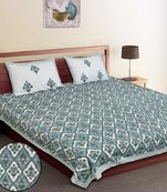 Premium 100% cotton blue color flower printed double bedsheet (90x100 inch)