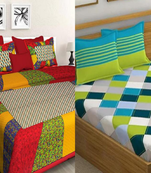 Set of two 100% cotton double bedsheets with 4 pillow covers (90x100 inch)