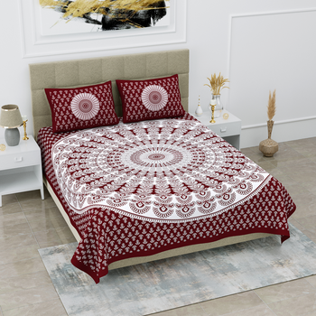 100% cotton maroon color circle mandala double bedsheet (90x100 inch) 1