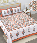 Premium 100% cotton orange white color printed double bedsheet(90x100 inch)