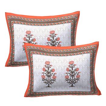 Premium 100% cotton orange white color printed double bedsheet(90x100 inch) 2
