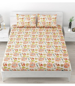Premium 100% cotton king size yellow color flower printed double bedsheet (90x108 inch)