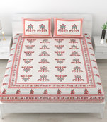 Premium 100% cotton king size pink & cream color printed double bedsheet (90x108 inch)