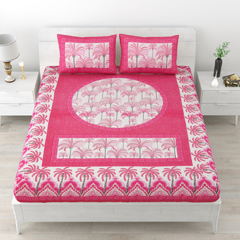 Premium 100% cotton pink color printed double bedsheet (90x100 inch) 1