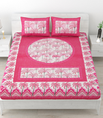 Premium 100% cotton pink color printed double bedsheet (90x100 inch)