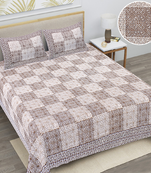 Premium 100% cotton coffee color square printed double bedsheet (90x100 inch)