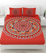 Premium 100% cotton king size red color mandala printed double bedsheet (90x108 inch)