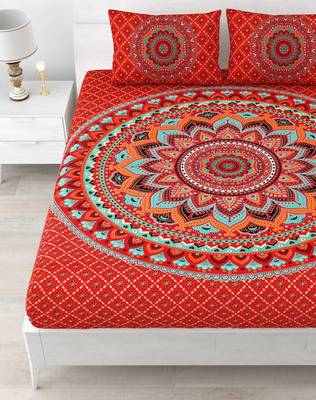 Premium 100% cotton king size red color mandala printed double bedsheet (90x108 inch) 2