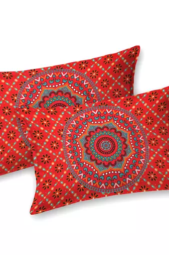 Premium 100% cotton king size red color mandala printed double bedsheet (90x108 inch)