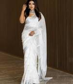 WHITE SOFT LICHI SILK SAREE