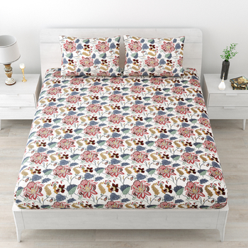 Premium 100% cotton king size flower printed double bedsheets with 2 pillow covers (90x108 inch) 1