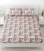 Premium 100% cotton king size flower printed double bedsheets with 2 pillow covers (90x108 inch)