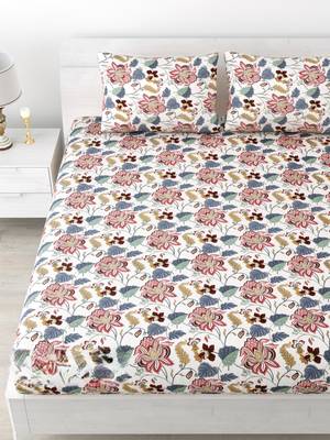 Premium 100% cotton king size flower printed double bedsheets with 2 pillow covers (90x108 inch) 2