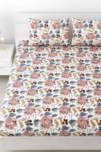 Premium 100% cotton king size flower printed double bedsheets with 2 pillow covers (90x108 inch)