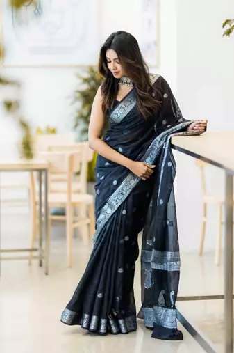BLUE SOFT LICHI SILK SAREE