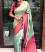  Pista Color Silk Blend Blend Sarees With Blouse