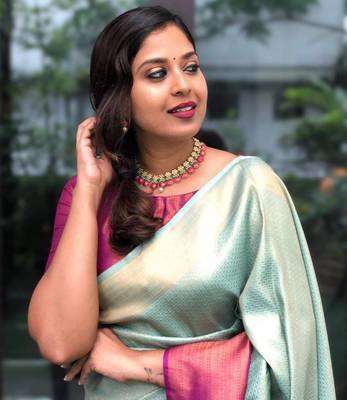  Pista Color Silk Blend Blend Sarees With Blouse 3