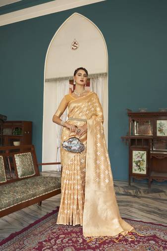 Elora cotton silk ikkat zari designer saree for women (orange)
