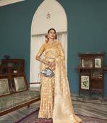 Elora cotton silk ikkat zari designer saree for women (orange)