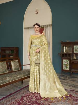 Elora cotton silk ikkat zari designer saree for women (yellow) 1