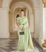 Elora cotton silk ikkat zari designer saree for women (light green)