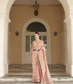 Elora cotton silk ikkat zari designer saree for women (peach)