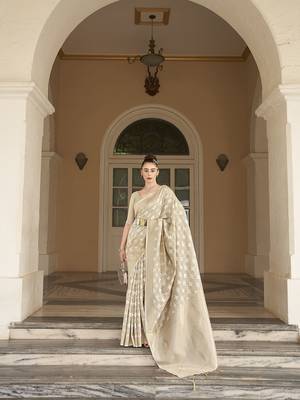 Elora cotton silk ikkat zari designer saree for women (ivory) 1