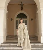 Elora cotton silk ikkat zari designer saree for women (ivory)