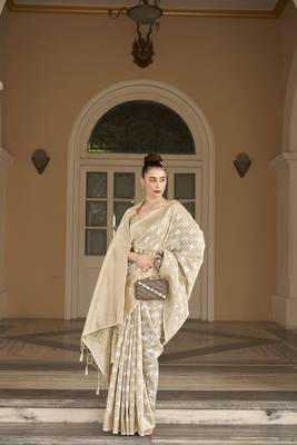 Elora cotton silk ikkat zari designer saree for women (ivory) 4