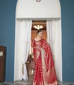 Elora cotton silk ikkat zari designer saree for women (red)