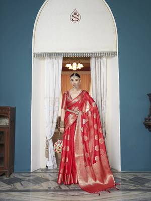 Elora cotton silk ikkat zari designer saree for women (red) 1