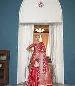 Elora cotton silk ikkat zari designer saree for women (red)