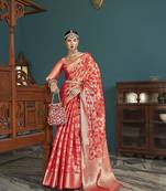 Elora cotton silk ikkat zari designer saree for women (red)