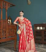 Elora cotton silk ikkat zari designer saree for women (red)