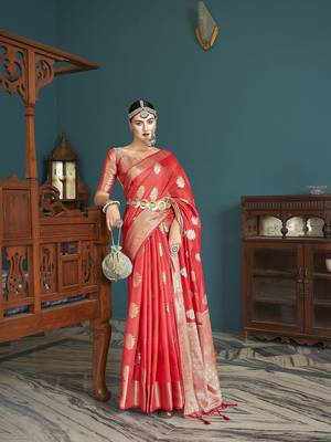 Elora cotton silk ikkat zari designer saree for women (red) 1