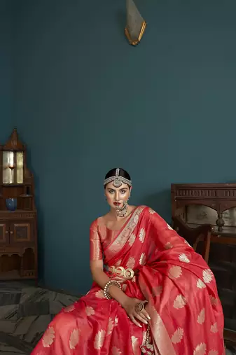 Elora cotton silk ikkat zari designer saree for women (red)