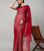 Red georgette sequence embroidered saree with unstiched blouse piece