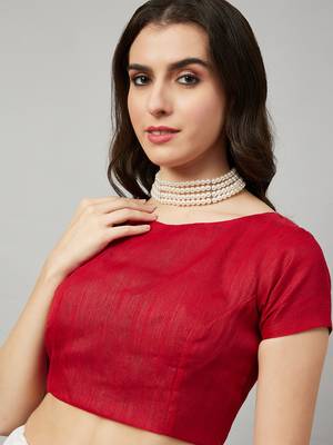 Red georgette sequence embroidered saree with unstiched blouse piece 5