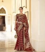Elora linen silk jacquard designer saree for women (maroon)