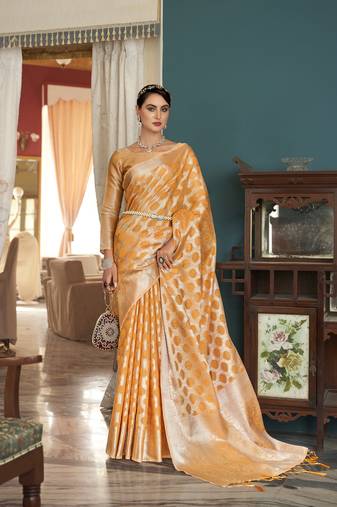 Elora linen silk jacquard designer saree for women (orange)