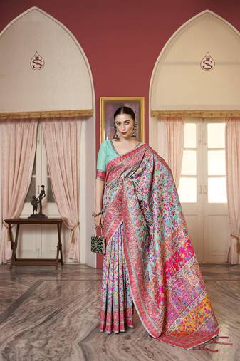 Elora linen embroidered designer saree for women (multicolor)