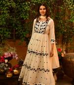 Embroidered round neck kurta with dupatta