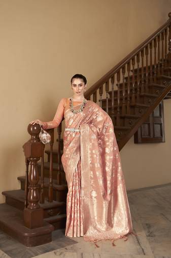 Elora tissue silk jacquard designer saree for women (peach)