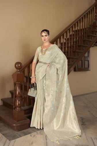 Elora tissue silk jacquard designer saree for women (grey)