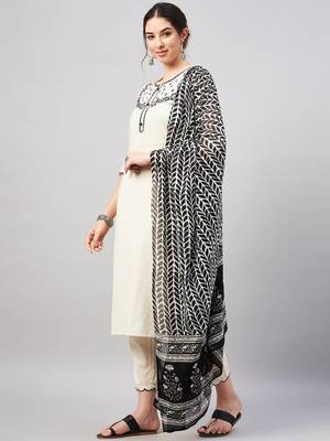 Winered woman beige embroidered kurta set with cotton dupatta 3