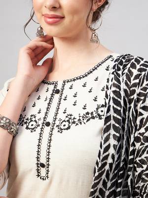 Winered woman beige embroidered kurta set with cotton dupatta 4