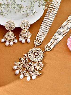 AQUASTREET Gold Plated Handcrafted Kundan And White Stones Studded Pearls Embellished Necklace Set  1